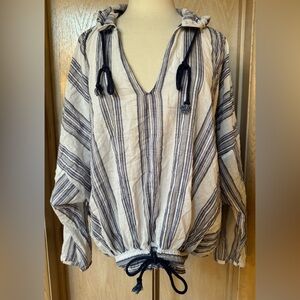 Striped Hooded Pullover with Drawstrings by Mystree size M/L Cotton Blend